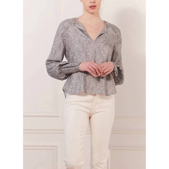 NEW IRIS SETLAKWE high cuff crew-neck blouse in mid grey - Picture 2 of 3
